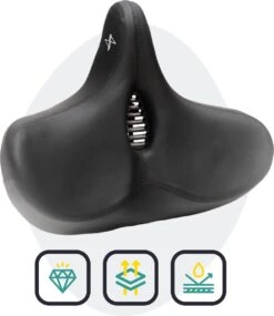 Voltano City XXXL Fietszadel Met Uitsparing – Unisex Extra Breed Fietszadel – Tegen Zadelpijn – 100% Waterdicht – Incl. Gratis Zadelstrop - Zwart -Fietsenwinkel 1039x1200