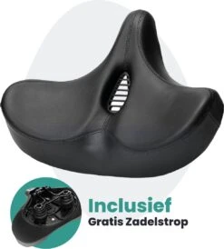 Voltano City XXXL Fietszadel Met Uitsparing – Unisex Extra Breed Fietszadel – Tegen Zadelpijn – 100% Waterdicht – Incl. Gratis Zadelstrop - Zwart