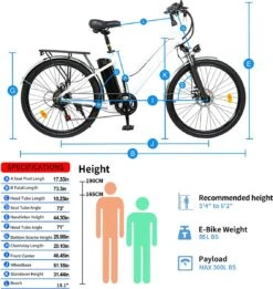 HITWAY 26 Inch E-bike, Elektrische Fiets Voor Heren En Dames, Pedelec Stadsfietsen, 250 W Motor, 36 V/11,2 Ah E-bike, Shimano 7 Versnellingen, 35-90 Km| Wit / Blauw -Fietsenwinkel 1135x1200 1