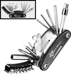 Merkloos Decopatent® PRO Multitool Fiets Gereedschap Reparatieset - 16 Delige - Pocket Tool - Racefiets - Mtb - Toerfiets - Ebike - Fietsen