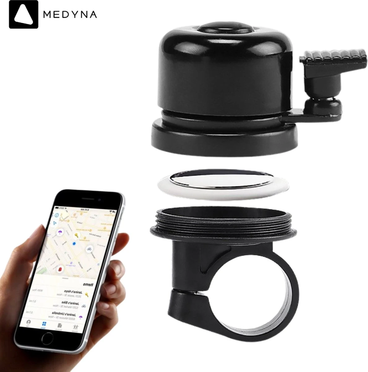 MEDYNA TrackBell - Fietsbel - AirTag Fiets - GPS Tracker Fiets - Fietsalarm - Fiets GPS - Bike Tracker - Ebike 3 MEDYNA TrackBell - Fietsbel - AirTag Fiets - GPS Tracker Fiets - Fietsalarm - Fiets GPS - Bike Tracker - Ebike