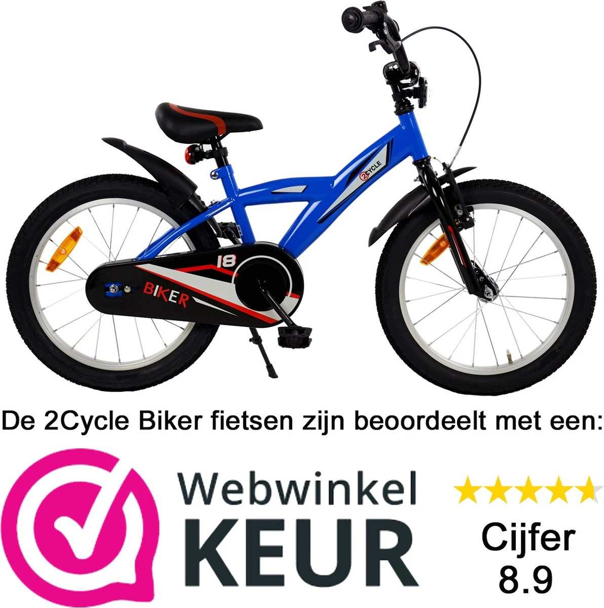 2Cycle Biker Kinderfiets - 18 Inch - Blauw - Jongensfiets 4 2Cycle Biker Kinderfiets - 18 Inch - Blauw - Jongensfiets - Image 2