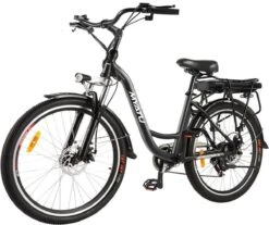 Myatu E-Bike Voor Heren En Dames Lage Instap Met 45 Cm Aluminium Frame, 6 Versnellingen, 250 Wh Afneembare Lithium Batterij 40-80 Km Range, Trekking Ebike Met 1.95 X 26 Inch Wiel (Zwart, Urban)