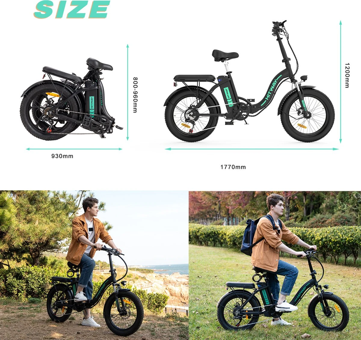 HITWAY E-Bike Elektrische Fiets 20 Inch Fat Tire E-Bicycle Vouwfiets, 250 W/36 V/11,2 Ah Accu, Max. Bereik Tot 35-90 Km, Offroad-mountainbike Met Shimano 7-versnellingen, City EBike Met Slot 8 HITWAY E-Bike Elektrische Fiets 20 Inch Fat Tire E-Bicycle Vouwfiets, 250 W/36 V/11,2 Ah Accu, Max. Bereik Tot 35-90 Km, Offroad-mountainbike Met Shimano 7-versnellingen, City EBike Met Slot - Image 7
