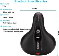 Voltano Fietszadel Met Gelpads - Zwart/Rood - Uitsparing - Zadelvering - Unisex - Incl. Gratis Zadelstrop -Fietsenwinkel 1200x1131 6