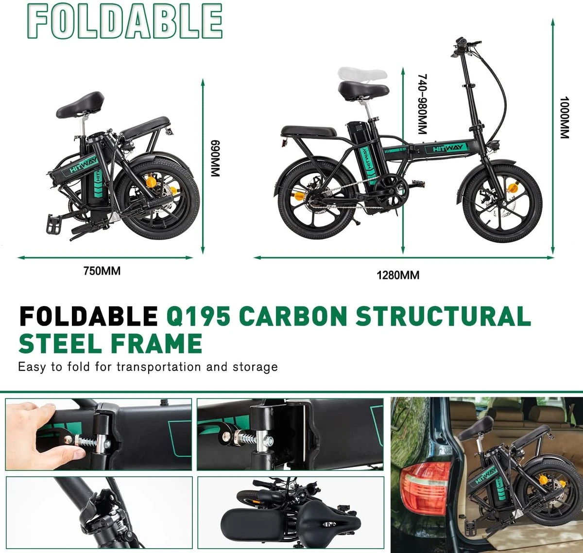 HITWAY Elektrische Fiets Voor, Stadsfietsen Opvouwbaar, E-BIKE, 7.5Ah Batterij, 250W Motor, Actieradius Tot 45 Km - BK5 9 HITWAY Elektrische Fiets Voor, Stadsfietsen Opvouwbaar, E-BIKE, 7.5Ah Batterij, 250W Motor, Actieradius Tot 45 Km - BK5 - Image 7