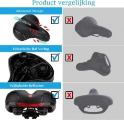 Voltano Fietszadel Met Gelpads - Zwart/Rood - Uitsparing - Zadelvering - Unisex - Incl. Gratis Zadelstrop -Fietsenwinkel 1200x1154 3