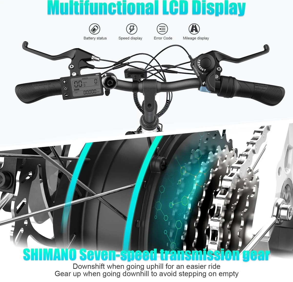 HITWAY Elektrische Fiets Voor Volwassenen | Ebikes Fietsen Stadsfiets | 250W 36V Motor | 7 VERSNELLINGSSYSTEE | 26 Inch - Wit 8 HITWAY Elektrische Fiets Voor Volwassenen | Ebikes Fietsen Stadsfiets | 250W 36V Motor | 7 VERSNELLINGSSYSTEE | 26 Inch - Wit - Image 6