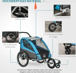HOMCOM 3-in-1 Kinderaanhanger Jogger Fietskar Voor 2 Kinderen Aluminium 440-018 -Fietsenwinkel 1200x1161 3