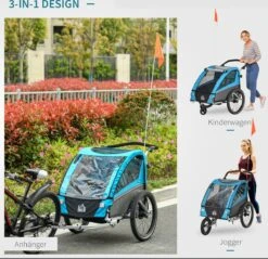 HOMCOM 3-in-1 Kinderaanhanger Jogger Fietskar Voor 2 Kinderen Aluminium 440-018 -Fietsenwinkel 1200x1163 1