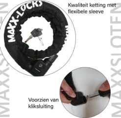Maxx-Locks Bulls Kettingslot - Solid Pantserslot Uit Gehard Staal - Gebruik Slot Lock Motor Scooter Fiets Motorslot Scooterslot - Alternatief Voor Ketting Ringslot Cijferslot Kabelslot Beugelslot - Lengte 100CM Dikte 8MM - Zwart -Fietsenwinkel 1200x1176