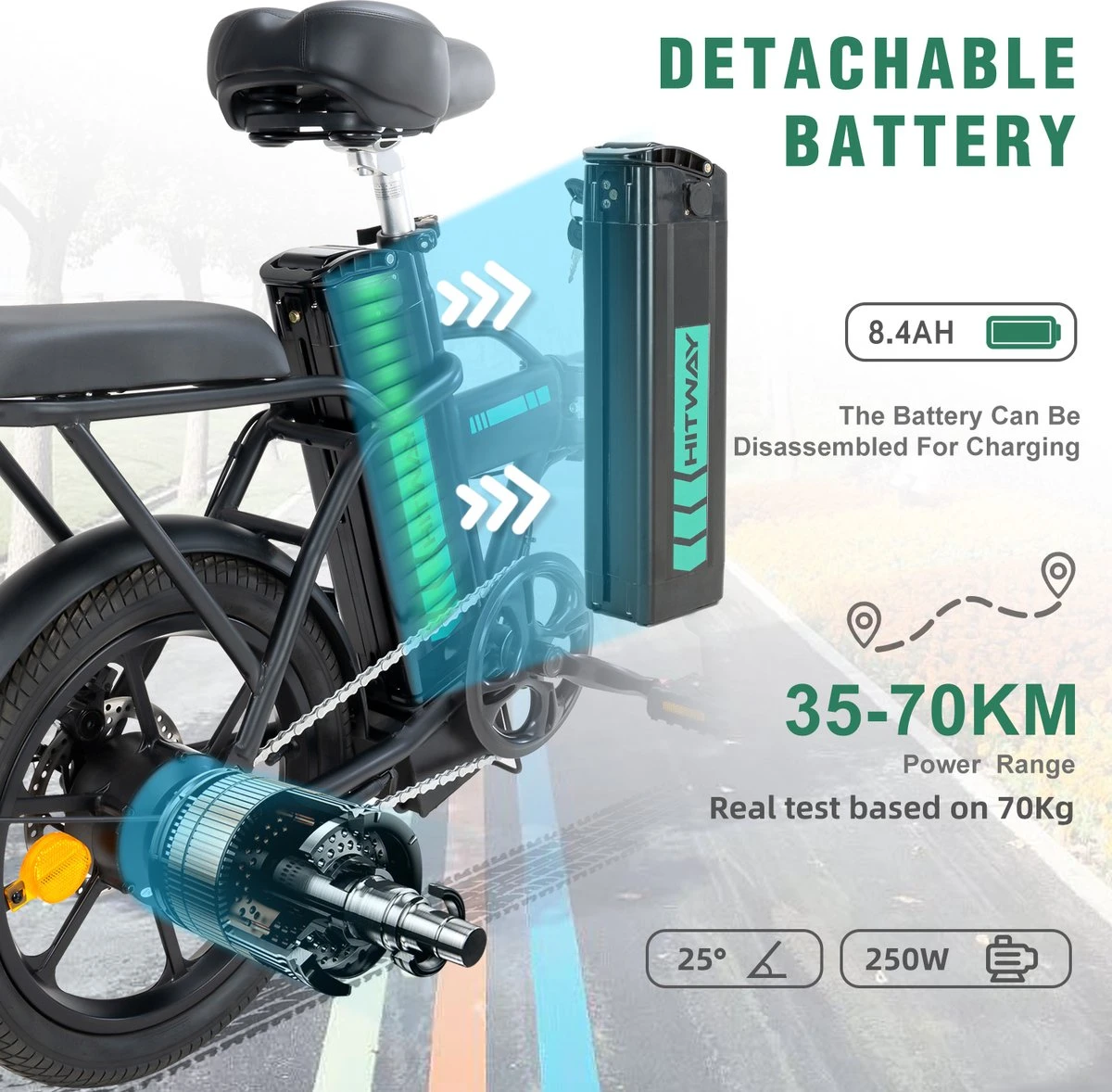 HITWAY E Bike Elektrische Fiets Vouwfiets, 36V/8.4Ah Batterij, 250W Motor, 25km/h, 35-70km, 16" City EBike Voor Heren En Dames 4 HITWAY E Bike Elektrische Fiets Vouwfiets, 36V/8.4Ah Batterij, 250W Motor, 25km/h, 35-70km, 16" City EBike Voor Heren En Dames - Image 2