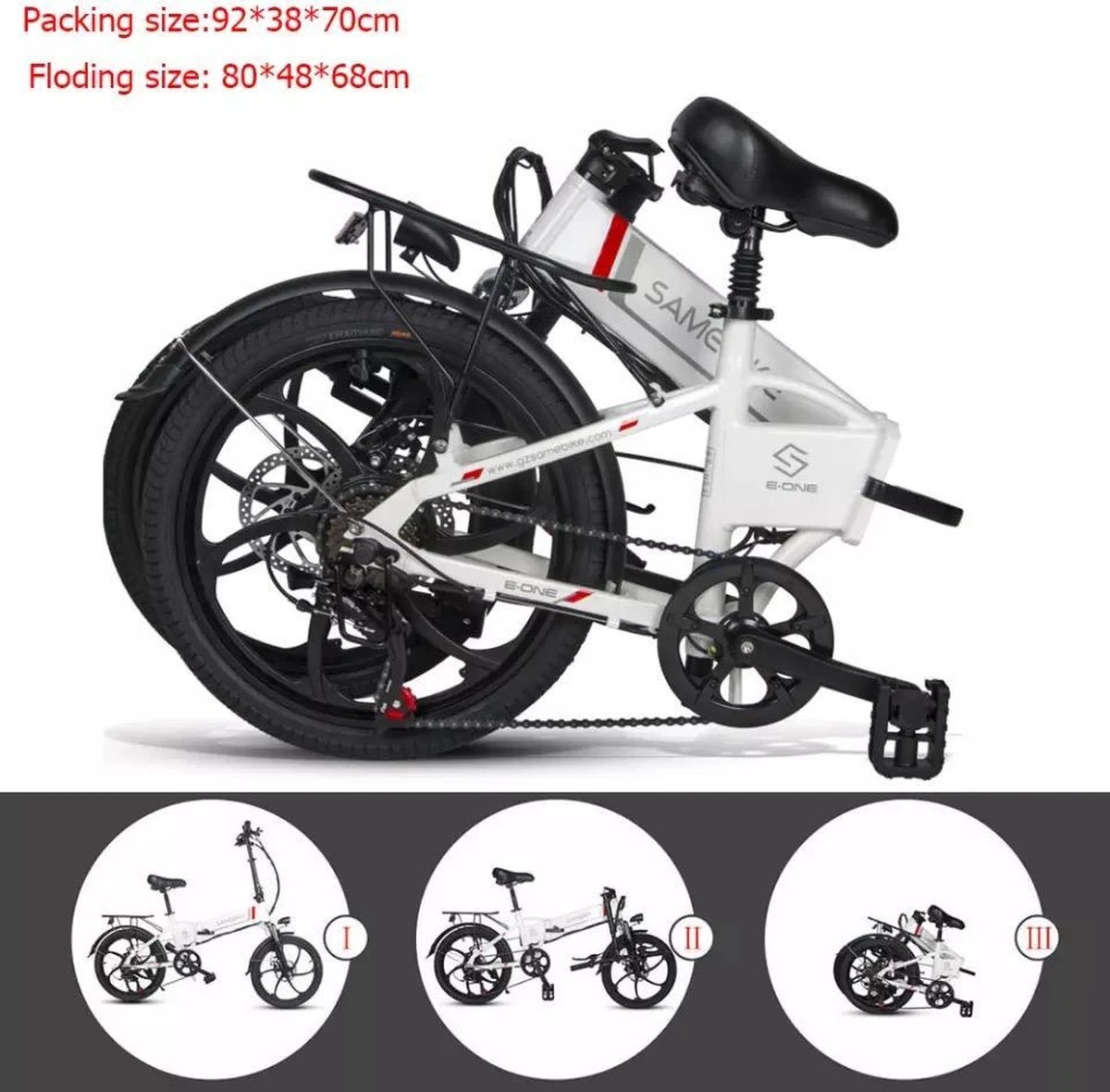 Samebike Elektrische Vouwfiet - Shimano 7 Speed Derailleur - 48V/ 10Ah Lithium Batterij - Aluminium -sportief/modern - 35km/u - Wit 12 Samebike Elektrische Vouwfiet - Shimano 7 Speed Derailleur - 48V/ 10Ah Lithium Batterij - Aluminium -sportief/modern - 35km/u - Wit - Image 10