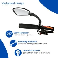 Fietsspiegel - Fietsspiegel Ebike - Links - Achteruitkijkspiegel - Fietsspiegel Op Stuur - Fiets Spiegel - Verstelbaar - Zwart - Stuurbevestiging - EJC Products -Fietsenwinkel 1200x1200 512