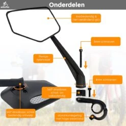 BikePro Verstelbare Fietsspiegel Set Incl. Reflectoren - Links & Rechts - Achteruitkijkspiegel Fiets - Geschikt Voor E Bike, Fiets, Motor, Step -Fietsenwinkel 1200x1200 522