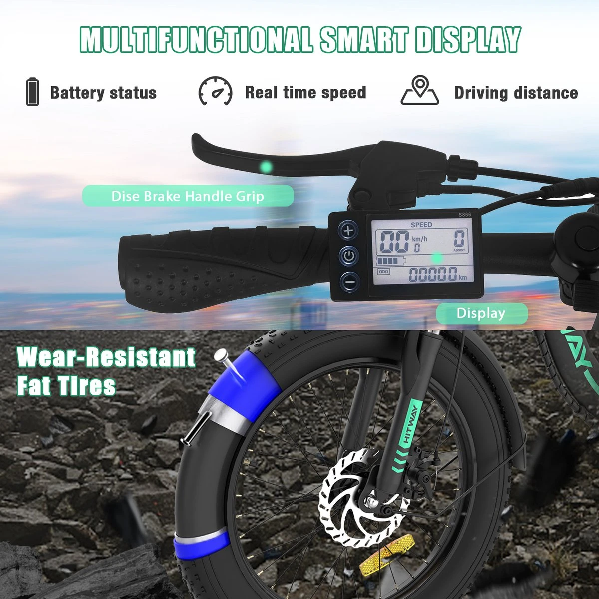 HITWAY E-Bike Elektrische Fiets 20 Inch Fat Tire E-Bicycle Vouwfiets, 250 W/36 V/11,2 Ah Accu, Max. Bereik Tot 35-90 Km, Offroad-mountainbike Met Shimano 7-versnellingen, City EBike Met Slot 4 HITWAY E-Bike Elektrische Fiets 20 Inch Fat Tire E-Bicycle Vouwfiets, 250 W/36 V/11,2 Ah Accu, Max. Bereik Tot 35-90 Km, Offroad-mountainbike Met Shimano 7-versnellingen, City EBike Met Slot - Image 3