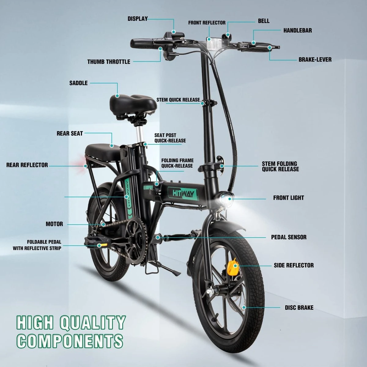 HITWAY Elektrische Fiets Voor, Stadsfietsen Opvouwbaar, E-BIKE, 7.5Ah Batterij, 250W Motor, Actieradius Tot 45 Km - BK5 5 HITWAY Elektrische Fiets Voor, Stadsfietsen Opvouwbaar, E-BIKE, 7.5Ah Batterij, 250W Motor, Actieradius Tot 45 Km - BK5 - Image 3