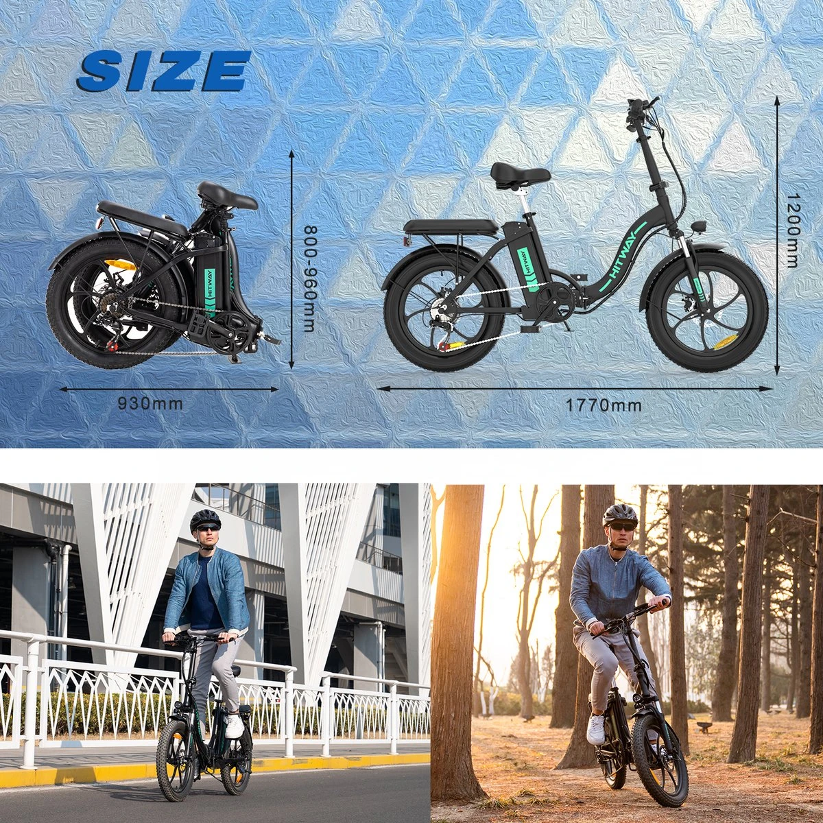 HITWAY E-Bike Elektrische Fiets 20 Inch Fat Tire E-Bicycle Vouwfiets, 250 W, 11,2 Ah Accu, Max. Bereik Tot 35-90 Km, Offroad-mountainbike Met Shimano 7-versnellingen, City EBike Met Slot,Groen Zwart 8 HITWAY E-Bike Elektrische Fiets 20 Inch Fat Tire E-Bicycle Vouwfiets, 250 W, 11,2 Ah Accu, Max. Bereik Tot 35-90 Km, Offroad-mountainbike Met Shimano 7-versnellingen, City EBike Met Slot,Groen Zwart - Image 6