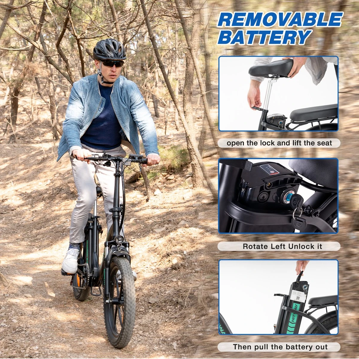 HITWAY E-Bike Elektrische Fiets 20 Inch Fat Tire E-Bicycle Vouwfiets, 250 W, 11,2 Ah Accu, Max. Bereik Tot 35-90 Km, Offroad-mountainbike Met Shimano 7-versnellingen, City EBike Met Slot,Groen Zwart 10 HITWAY E-Bike Elektrische Fiets 20 Inch Fat Tire E-Bicycle Vouwfiets, 250 W, 11,2 Ah Accu, Max. Bereik Tot 35-90 Km, Offroad-mountainbike Met Shimano 7-versnellingen, City EBike Met Slot,Groen Zwart - Image 8