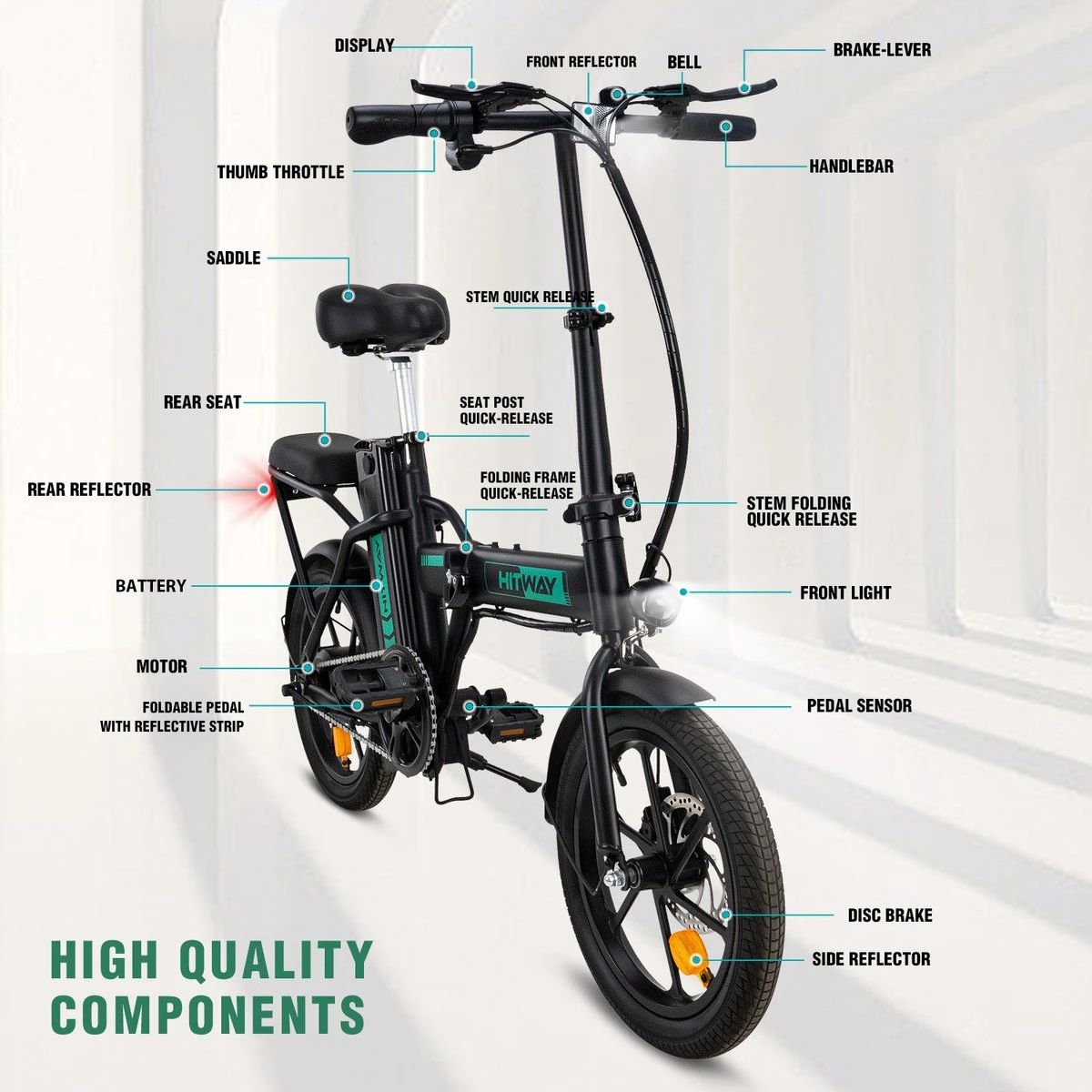 HITWAY E Bike Elektrische Fiets Vouwfiets, 36V/8.4Ah Batterij, 250W Motor, 25km/h, 35-70km, 16" City EBike Voor Heren En Dames 5 HITWAY E Bike Elektrische Fiets Vouwfiets, 36V/8.4Ah Batterij, 250W Motor, 25km/h, 35-70km, 16" City EBike Voor Heren En Dames - Image 3
