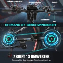 Myatu E-Bike 26-inch E-bike Voor Vrouwen En Mannen, Mountainbike Elektrische Fiets Met 36V 10.4AH Accu En Shimano 21 Versnellingen, 21 Versnellingen, Derailleur, 250 W-Zwart En Blauw -Fietsenwinkel 1200x1200 877