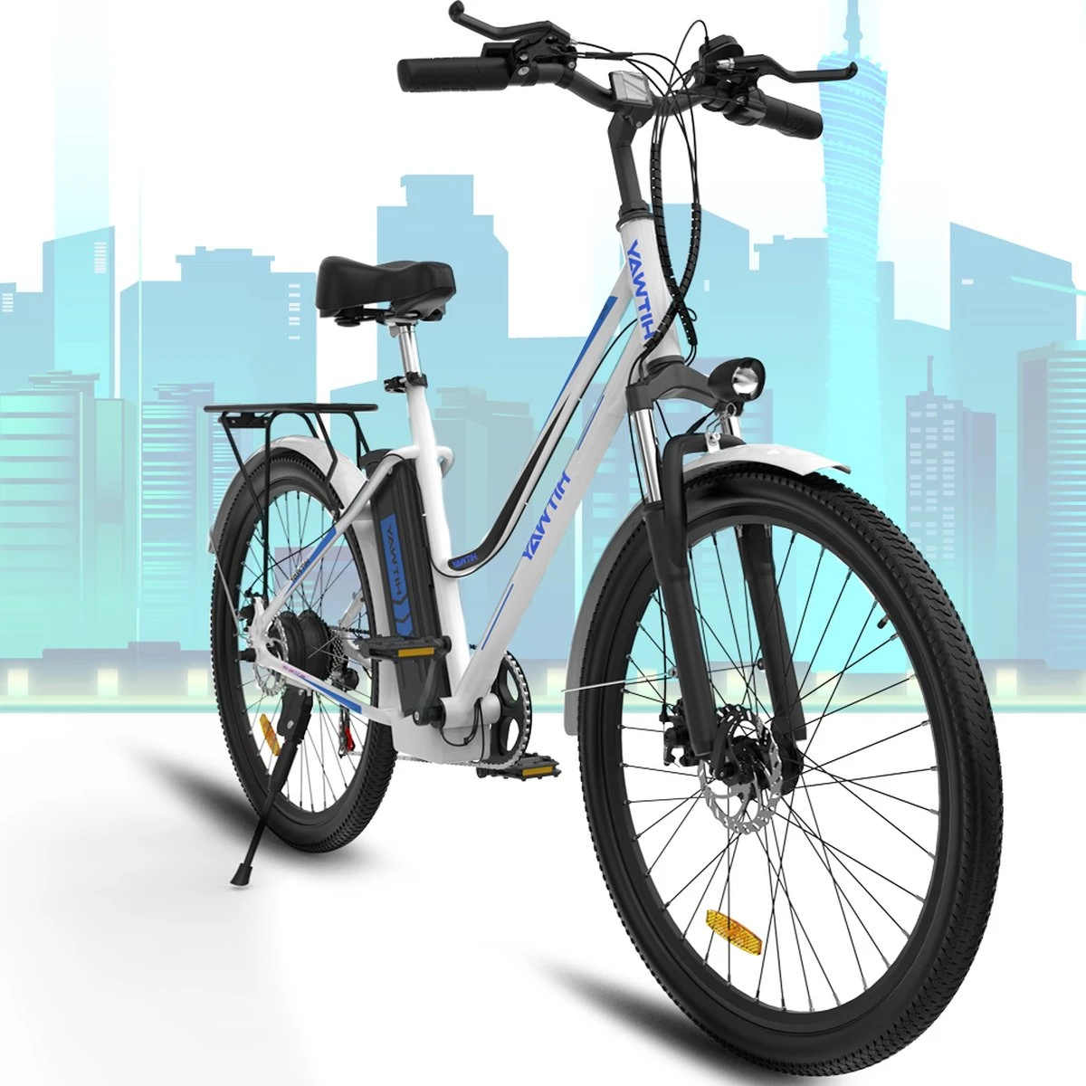 HITWAY Elektrische Fiets Voor Volwassenen | Ebikes Fietsen Stadsfiets | 250W 36V Motor | 7 VERSNELLINGSSYSTEE | 26 Inch - Wit 3 HITWAY Elektrische Fiets Voor Volwassenen | Ebikes Fietsen Stadsfiets | 250W 36V Motor | 7 VERSNELLINGSSYSTEE | 26 Inch - Wit