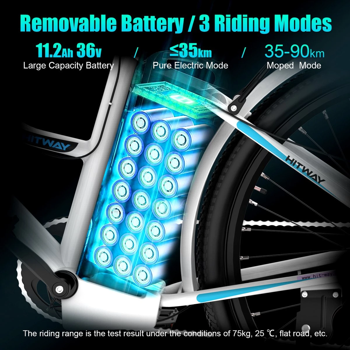 HITWAY Elektrische Fiets Voor Volwassenen | Ebikes Fietsen Stadsfiets | 250W 36V Motor | 7 VERSNELLINGSSYSTEE | 26 Inch - Wit 9 HITWAY Elektrische Fiets Voor Volwassenen | Ebikes Fietsen Stadsfiets | 250W 36V Motor | 7 VERSNELLINGSSYSTEE | 26 Inch - Wit - Image 7