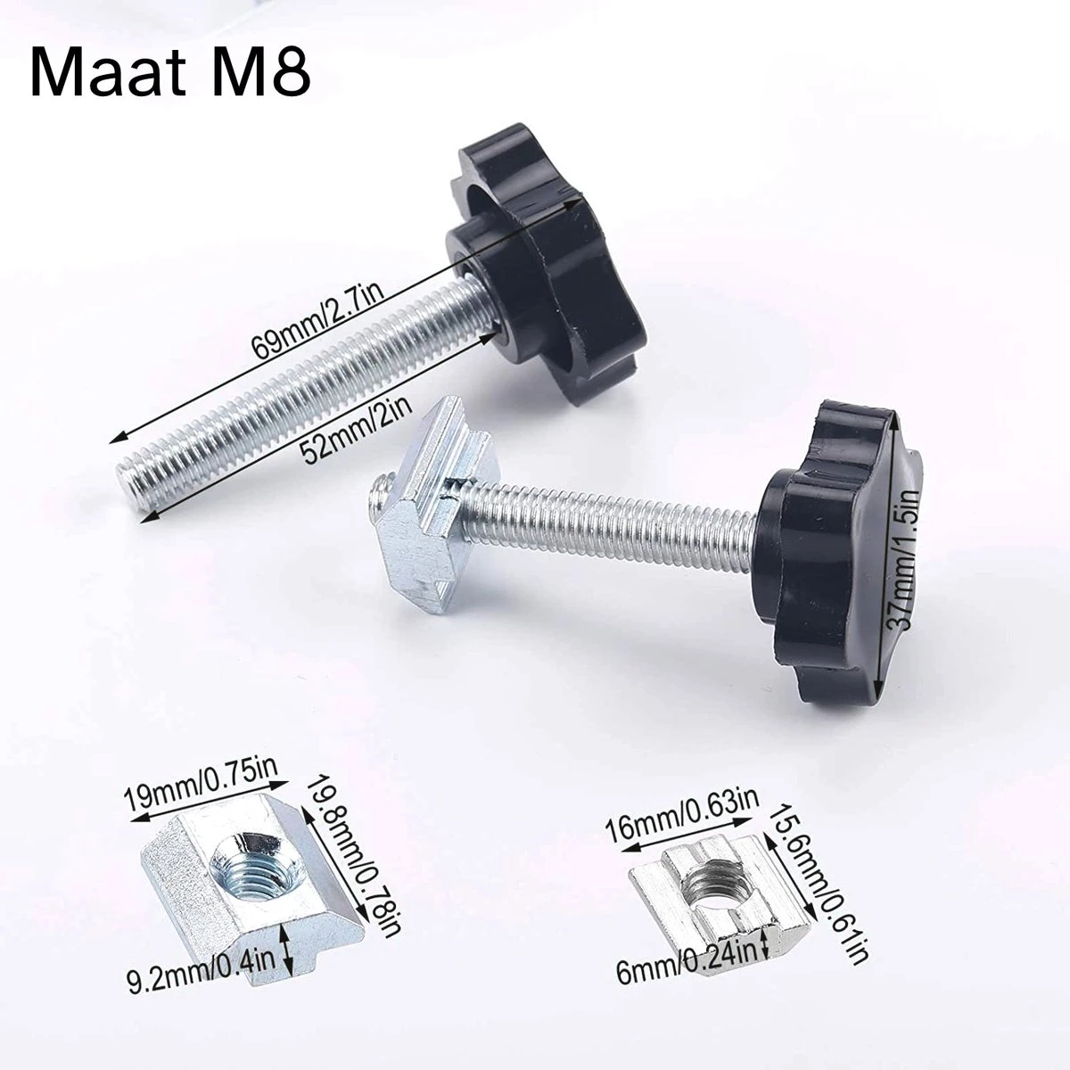 10 Stuks - Klemschroef Met Draaiende Knop - Sterschroef - Duimschroeven - Schuifmoeren - Gekartelde Klemknoppen - Draai Bouten - Vervangende Ster Handknop - Aanhaalschroef - M8 * 50mm - Zwart 5 10 Stuks - Klemschroef Met Draaiende Knop - Sterschroef - Duimschroeven - Schuifmoeren - Gekartelde Klemknoppen - Draai Bouten - Vervangende Ster Handknop - Aanhaalschroef - M8 * 50mm - Zwart - Image 3