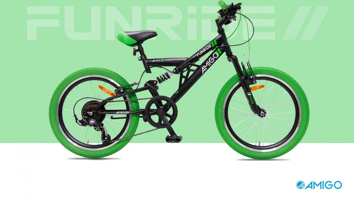 Amigo Fun Ride - Mountainbike 20 Inch - Voor Jongens En Meisjes - Met 7 Versnellingen - Zwart/Groen 7 Amigo Fun Ride - Mountainbike 20 Inch - Voor Jongens En Meisjes - Met 7 Versnellingen - Zwart/Groen - Image 5
