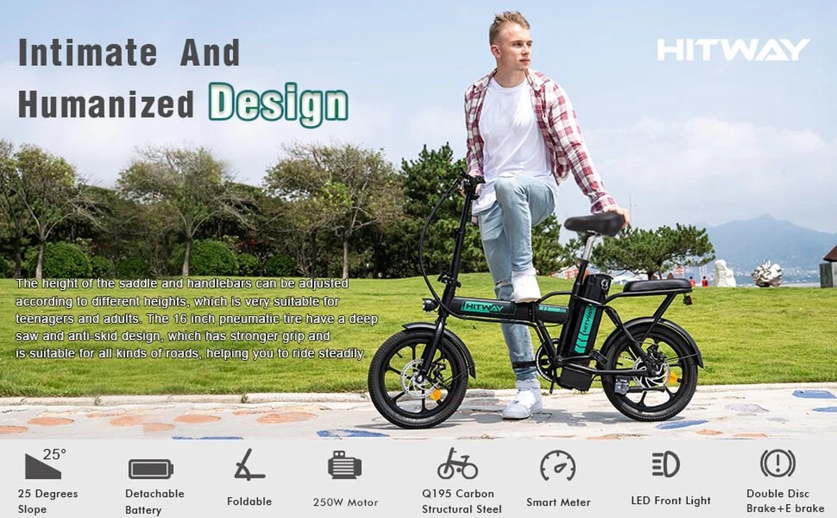 HITWAY E Bike Elektrische Fiets Vouwfiets, 36V/8.4Ah Batterij, 250W Motor, 25km/h, 35-70km, 16" City EBike Voor Heren En Dames 8 HITWAY E Bike Elektrische Fiets Vouwfiets, 36V/8.4Ah Batterij, 250W Motor, 25km/h, 35-70km, 16" City EBike Voor Heren En Dames - Image 6