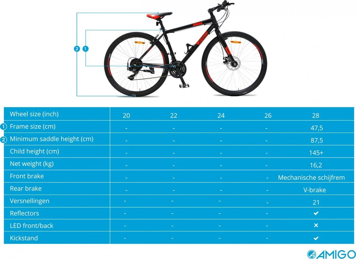 Amigo Control - Mountainbike 28 Inch - Voor Dames En Heren - Met 21 Versnellingen - Zwart/Rood 8 Amigo Control - Mountainbike 28 Inch - Voor Dames En Heren - Met 21 Versnellingen - Zwart/Rood - Image 6