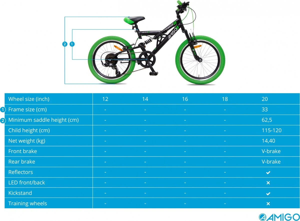 Amigo Fun Ride - Mountainbike 20 Inch - Voor Jongens En Meisjes - Met 7 Versnellingen - Zwart/Groen 9 Amigo Fun Ride - Mountainbike 20 Inch - Voor Jongens En Meisjes - Met 7 Versnellingen - Zwart/Groen - Image 7