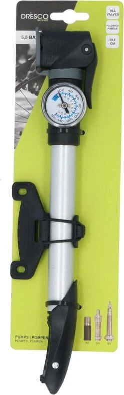 Dresco Mini Pomp Met Manometer 29,6cm - Fietspomp -Fietsenwinkel 377x1200