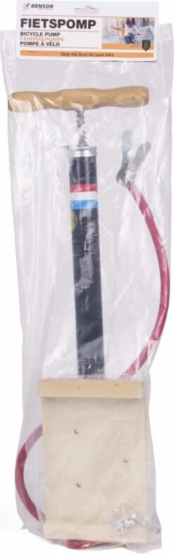 Benson Nederlandse Klassieke Fietspomp - Houten Voetplaat - Max Druk 3 Bar -Fietsenwinkel 378x1200