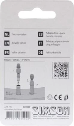 Simson Losse Fietsventiel Dunlop - Blitz - Hollands Met Stofkapje - 2 Stuks -Fietsenwinkel 706x1200