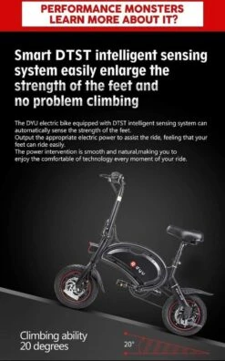 DYU D3F Opvouwbare Elektrische Fiets, Slimme Mountainbike Voor Volwassenen, 240W Aluminiumlegering Fiets Verwijderbare 36V/10Ah Lithium-ion Batterij Met 3 Rijmodi -Fietsenwinkel 749x1200