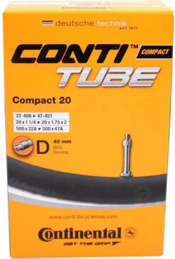 Continental Compact 20 - Binnenband Fiets - Frans Ventiel - 40 Mm - 20 X 1 1/4 - 1 3/8 - 1.75 - 2.00 -Fietsenwinkel 812x1200
