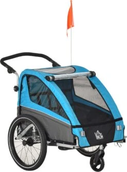 HOMCOM 3-in-1 Kinderaanhanger Jogger Fietskar Voor 2 Kinderen Aluminium 440-018 -Fietsenwinkel 883x1200