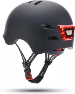 Fietshelm- Met Voor- En Achterlicht-Skatehelm -Maat-M-54 Tot 57 Cm-Helm Mat-Zwart - LED Verlichting -Fietsenwinkel 954x1200